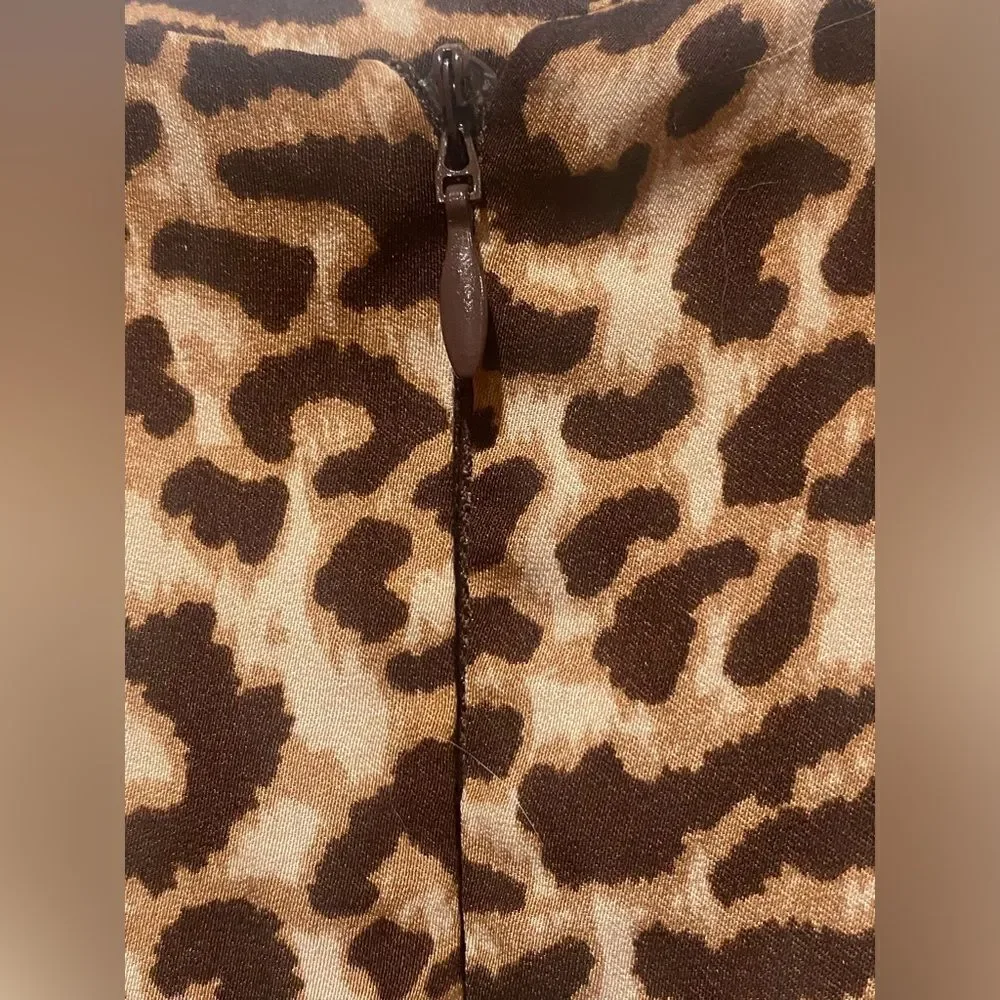 COTTON ON Brown Leopard Animal Print Asymmetrical Hem Midi Skirt